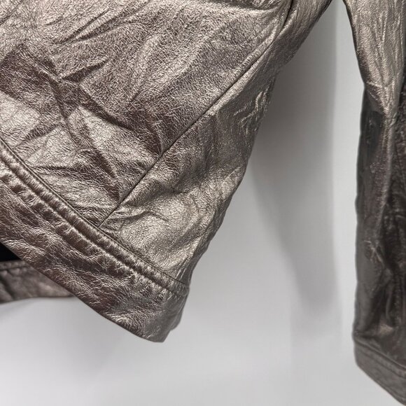 Erin London Womens faux leather metallic Jacket size medium Zip-Up pockets - Picture 12 of 16